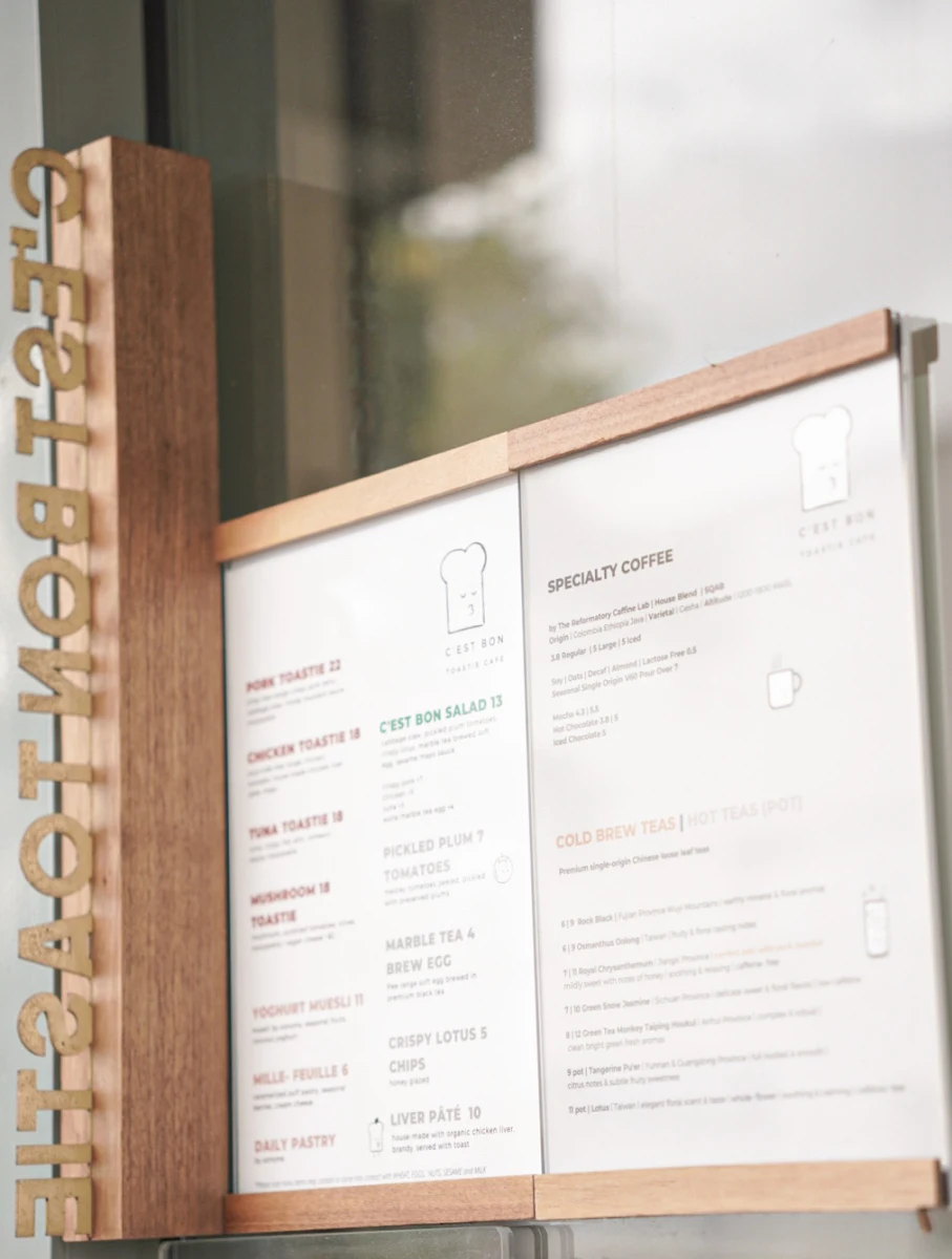Menu, C'est Bon Toastie Cafe