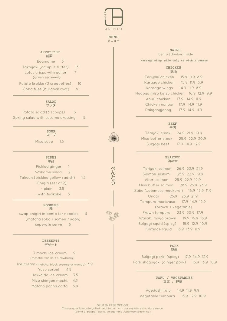 Menu, JBento