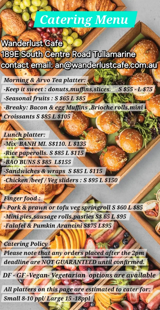 Menu, Wanderlust cafe