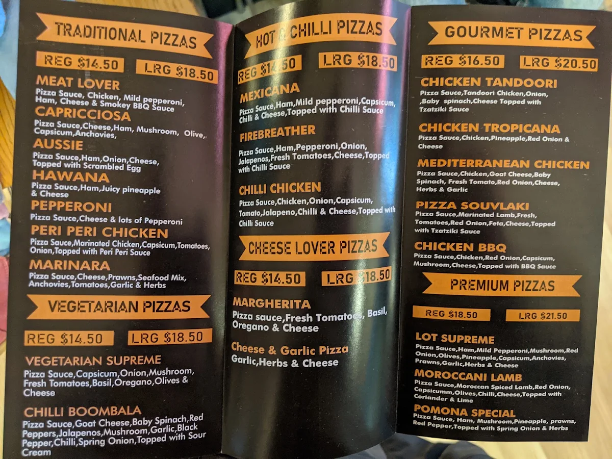 Menu, Pomona Pizza and Eats