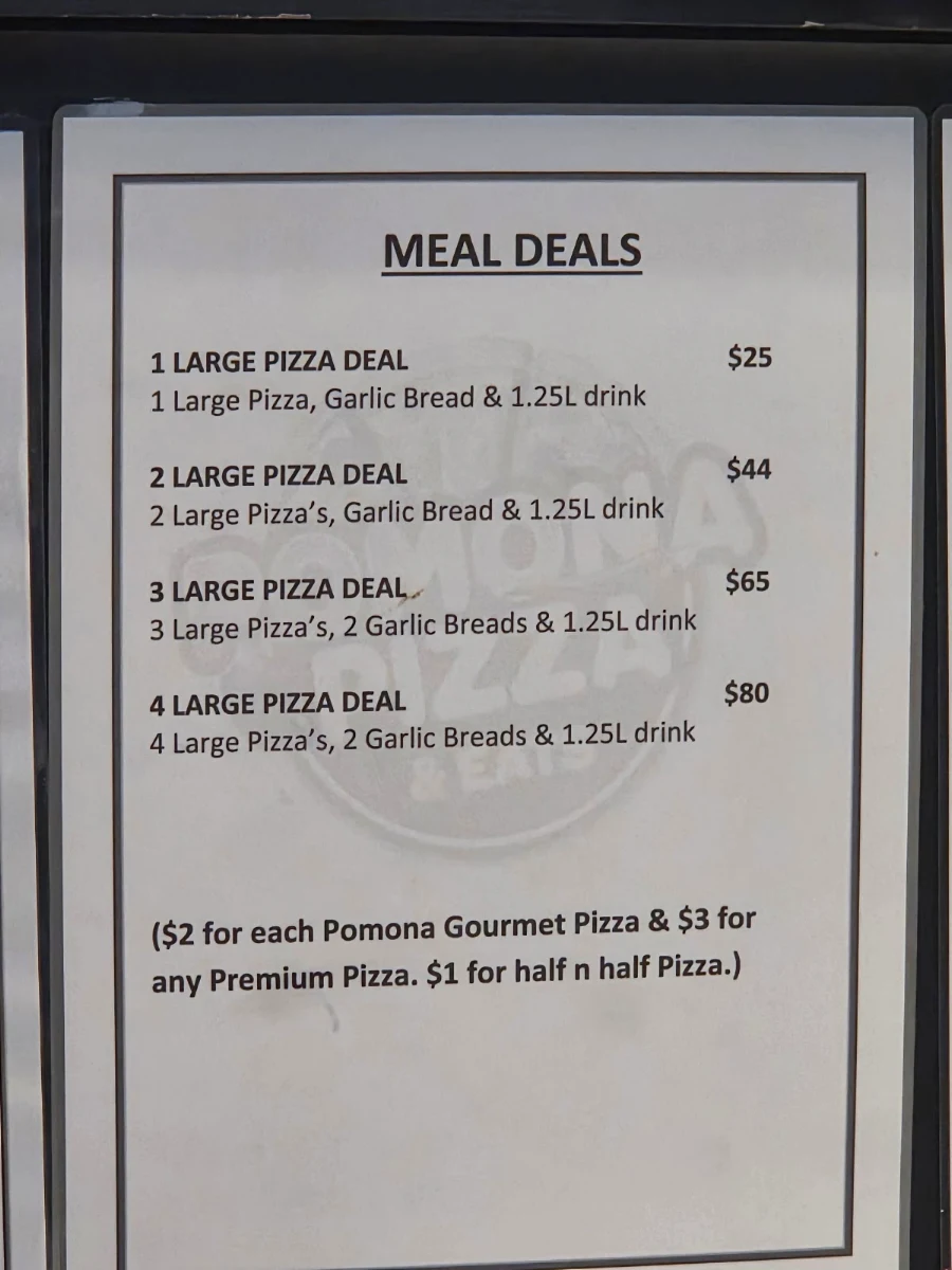 Menu, Pomona Pizza and Eats