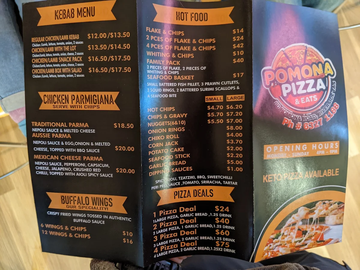 Menu, Pomona Pizza and Eats