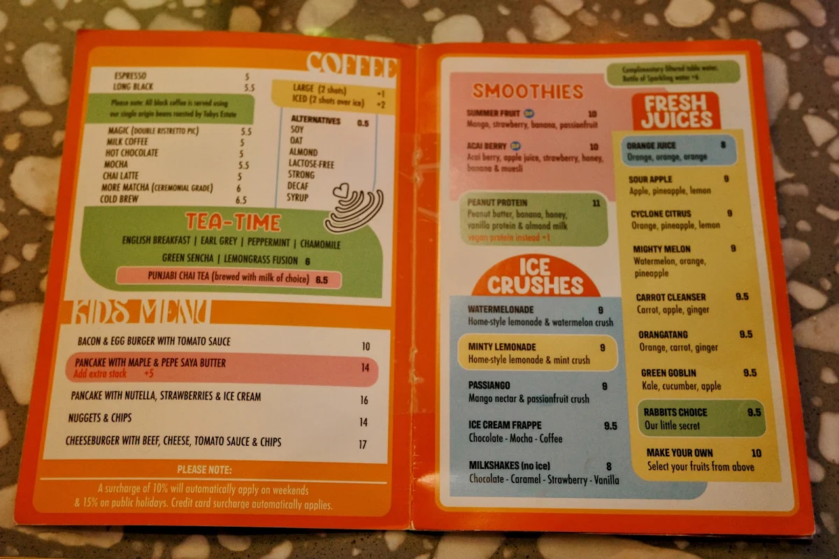 Menu, The Rusty Rabbit - Concord