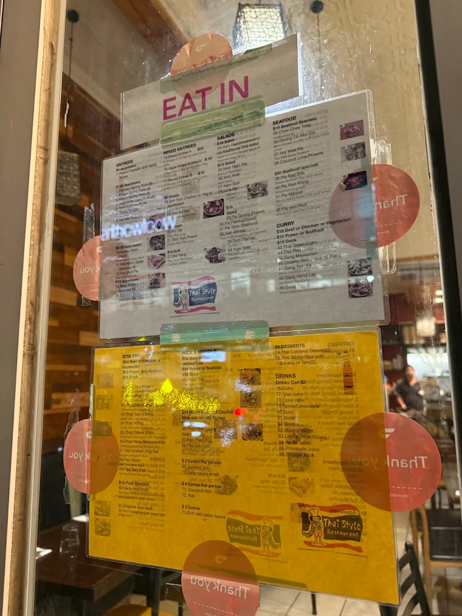 Menu, Thai Style Restaurant
