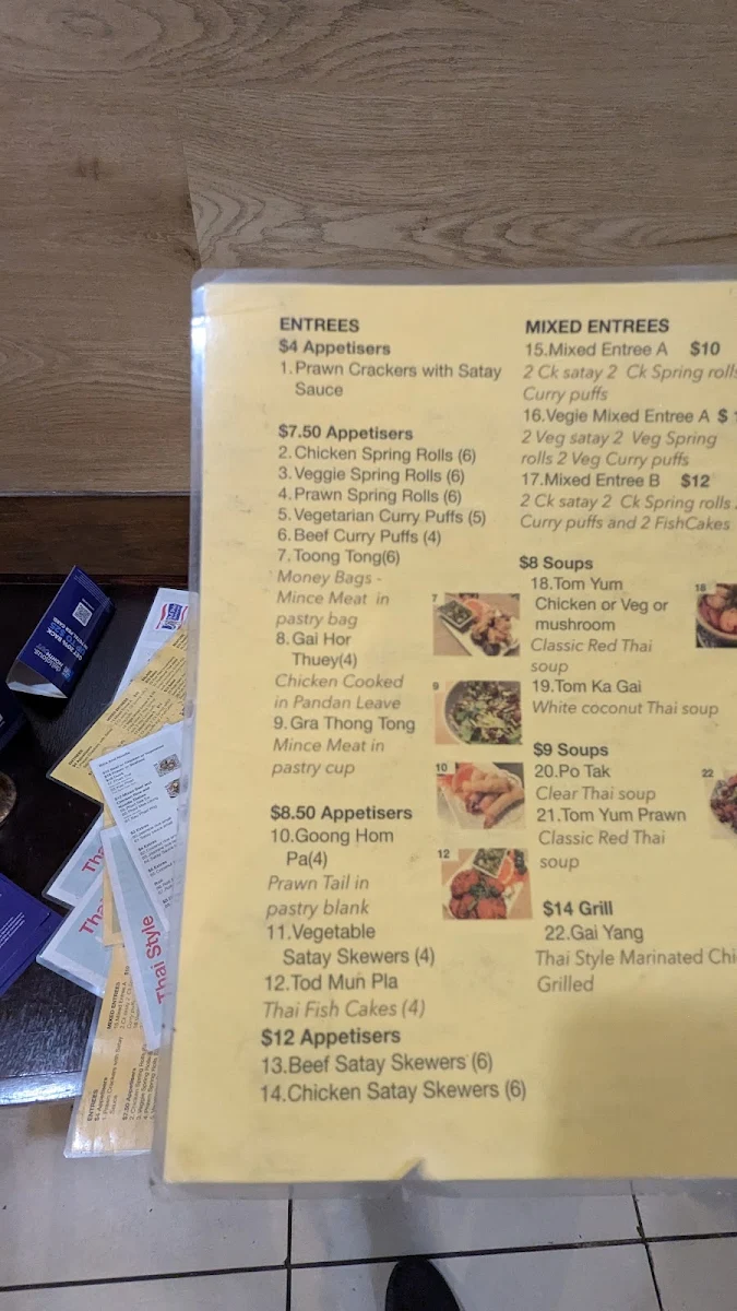 Menu, Thai Style Restaurant