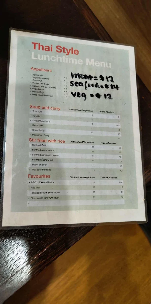Menu, Thai Style Restaurant
