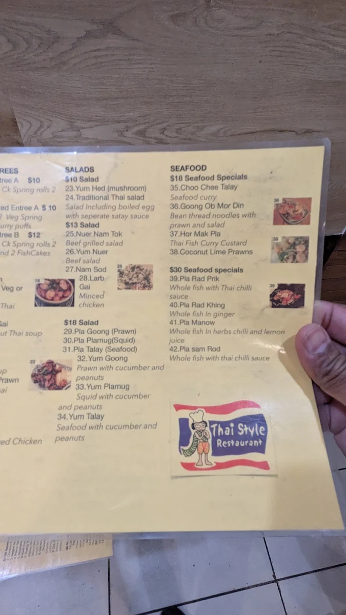 Menu, Thai Style Restaurant