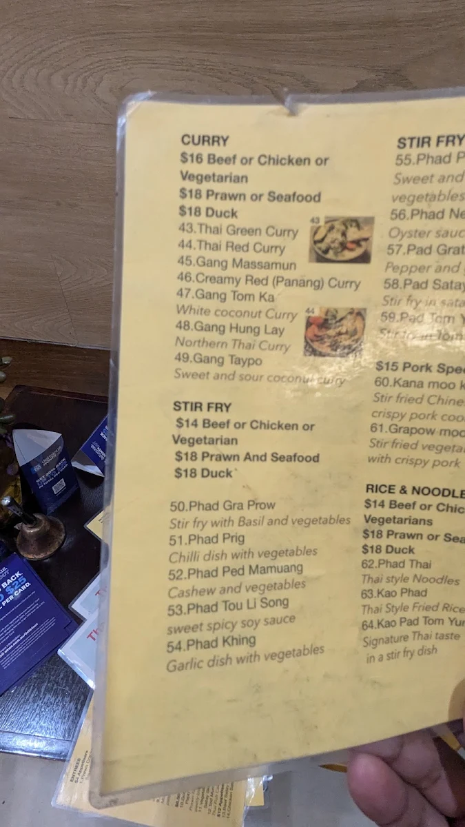 Menu, Thai Style Restaurant
