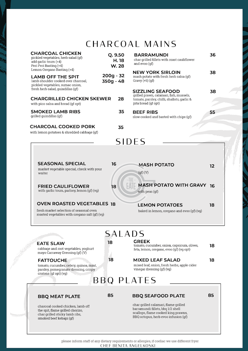 Menu, The Eate Restaurant