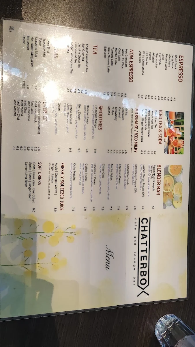 Menu, Chatterbox Cafe Sunnybank Hills