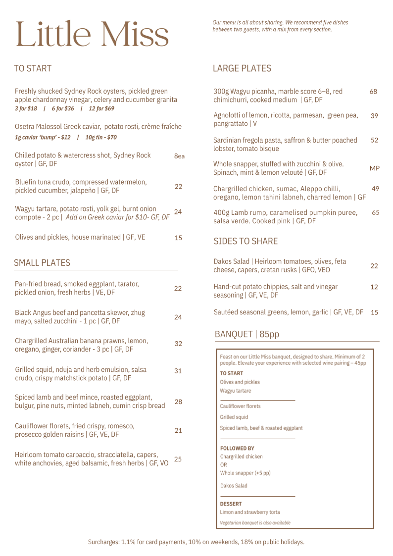 Menu, Little Miss