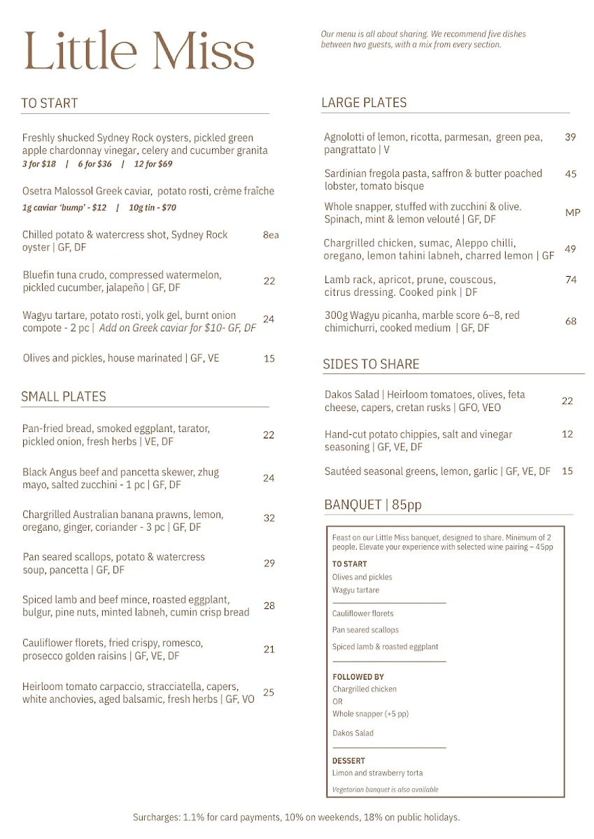 Menu, Little Miss