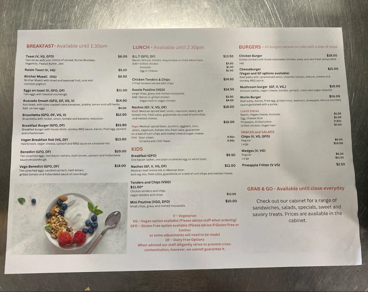 Menu, RSPCA Black Cat Café