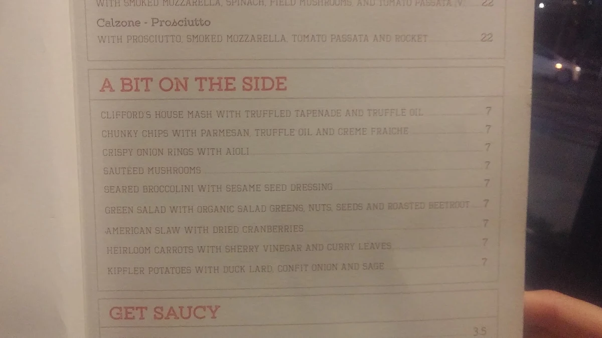 Menu, Clifford’s Grill & Lounge