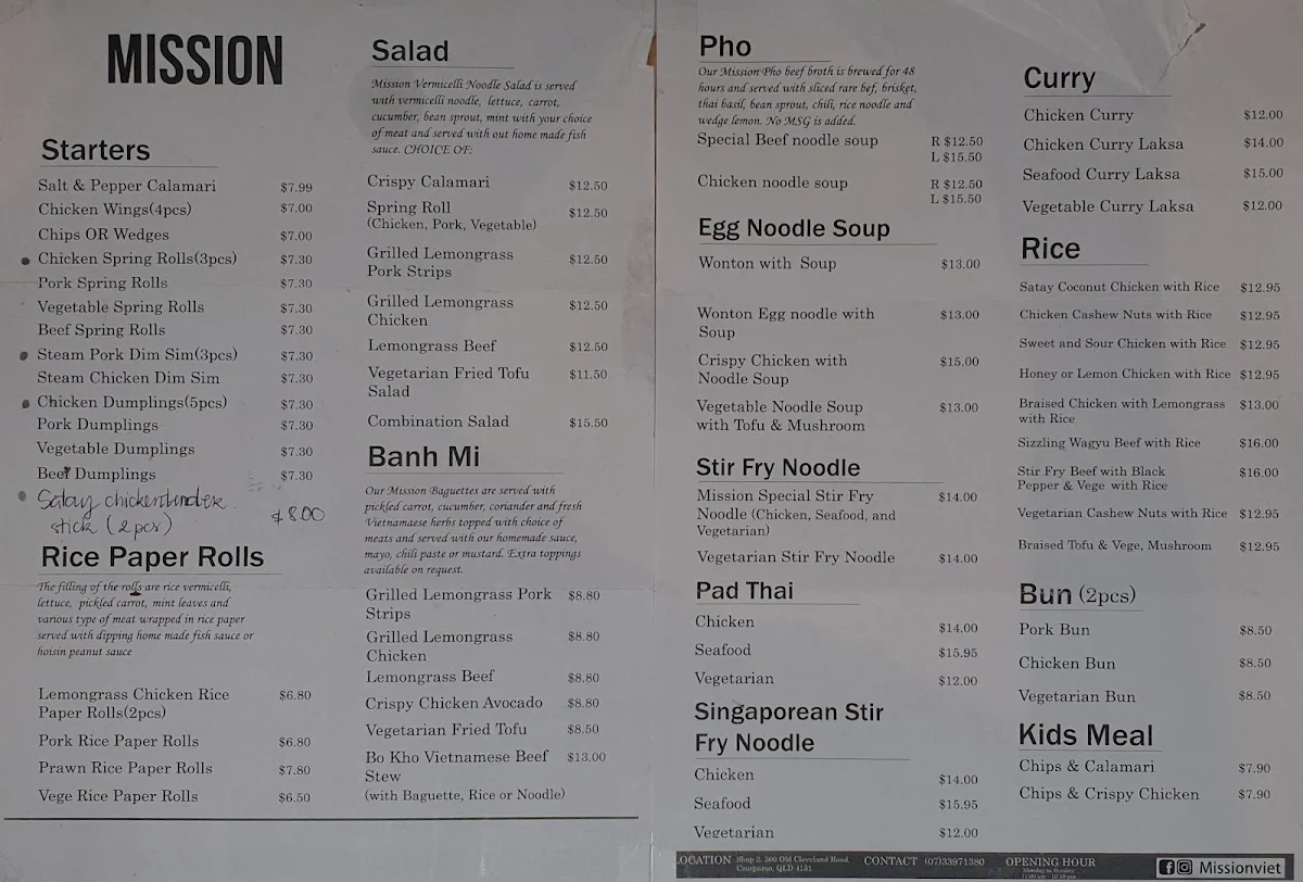 Menu, Mission Vietnamese