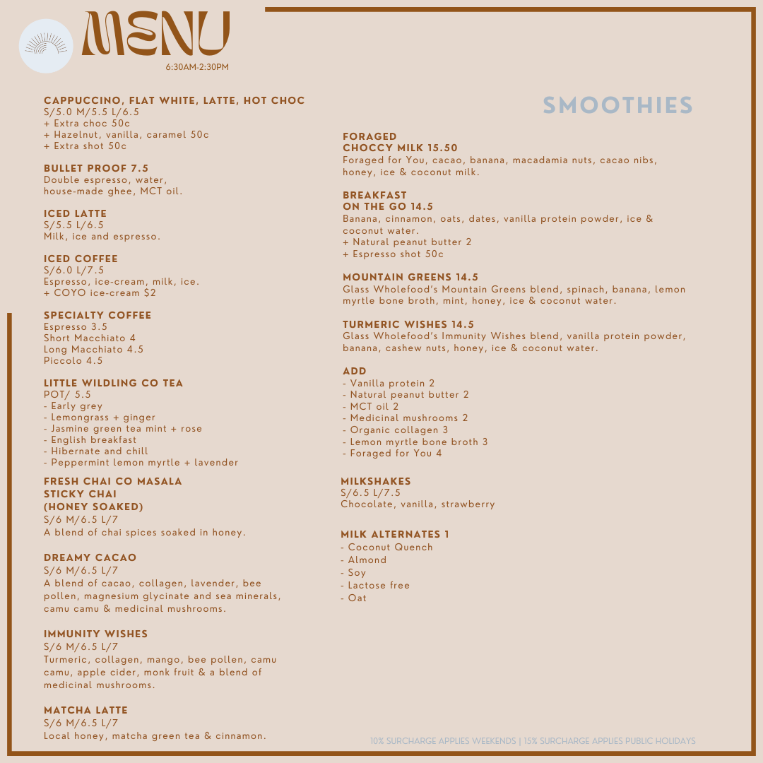 Menu, Glass Wholefoods