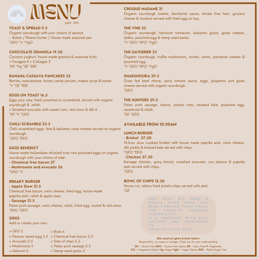 Menu, Glass Wholefoods