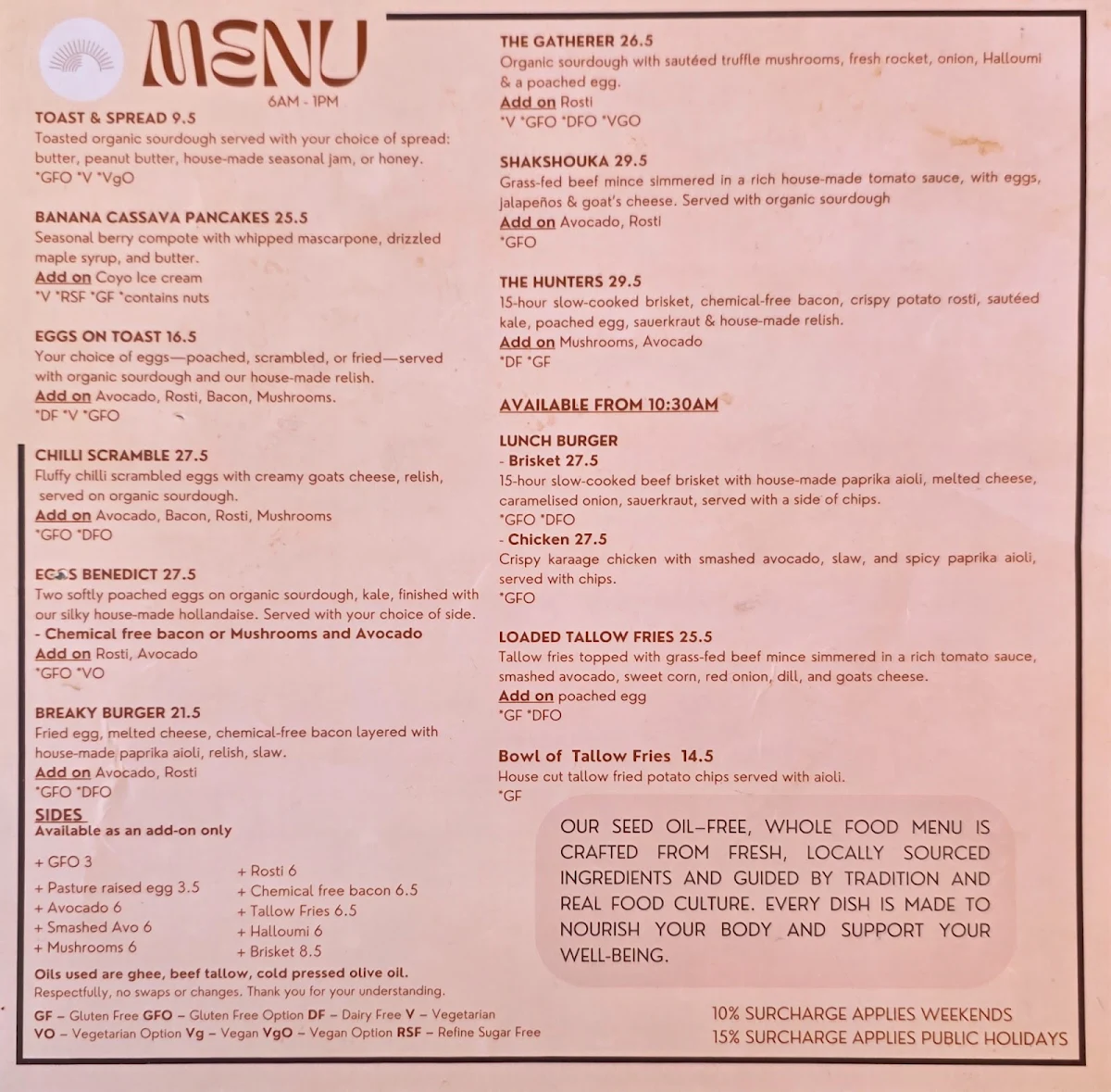Menu, Glass Wholefoods