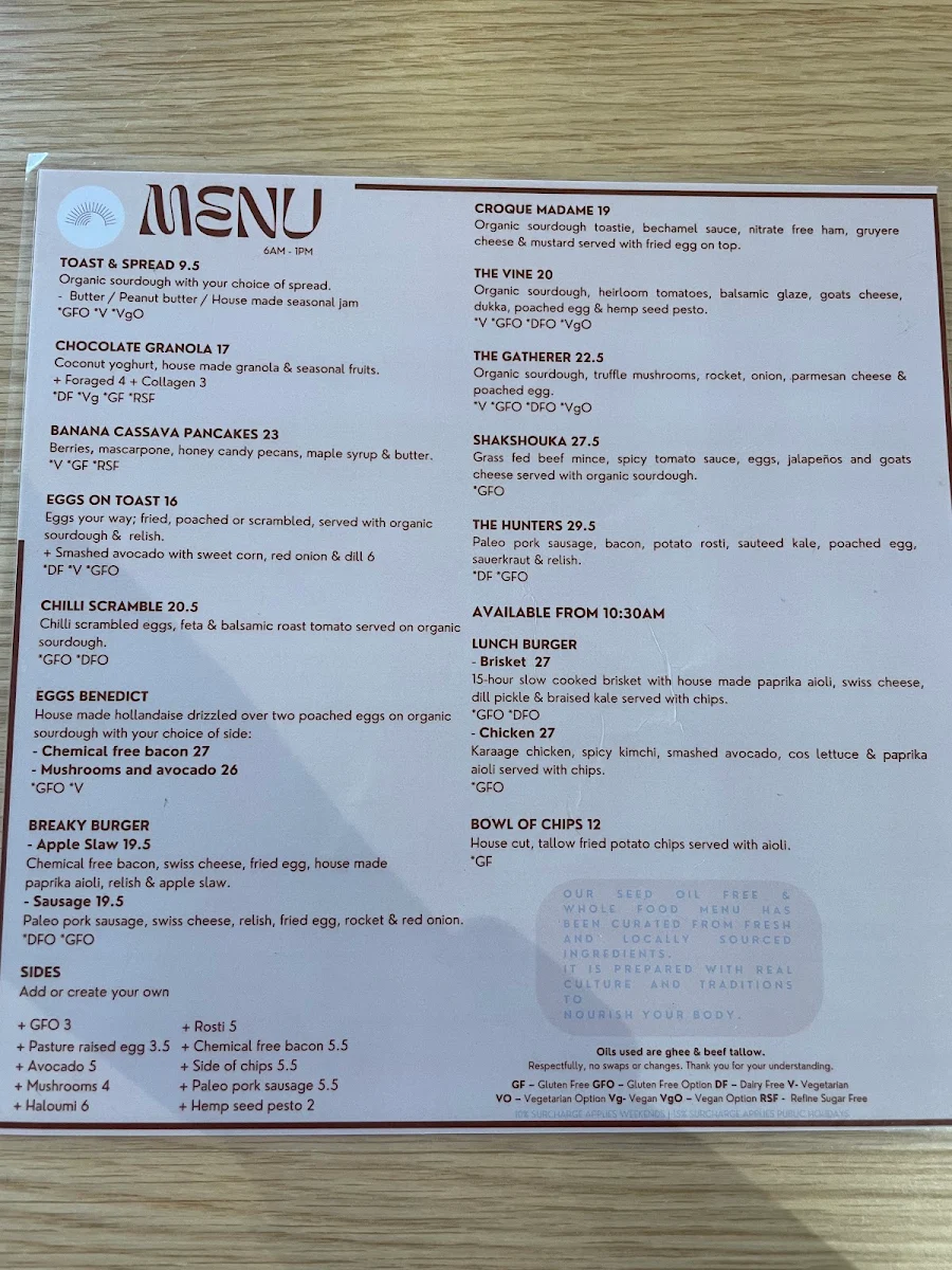 Menu, Glass Wholefoods