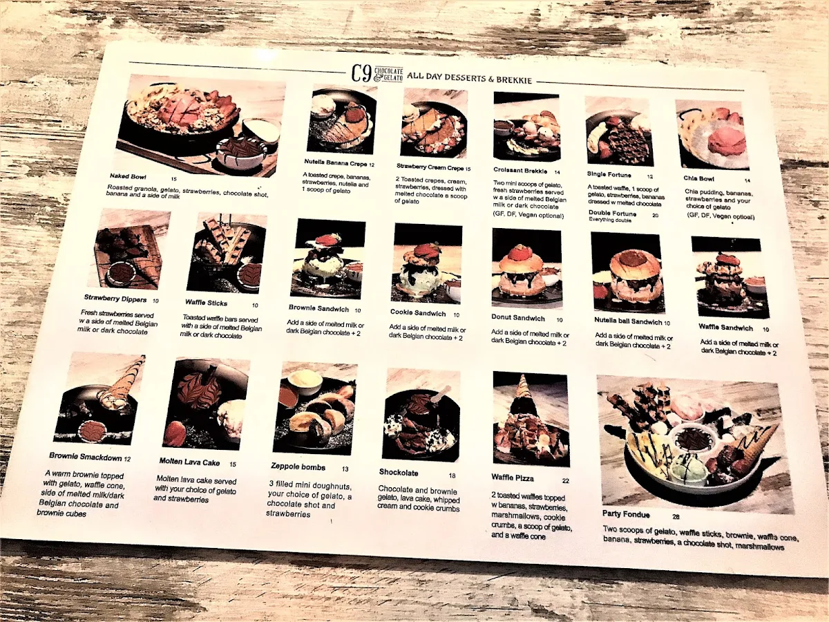 Menu, C9 Chocolate & Gelato Crows Nest