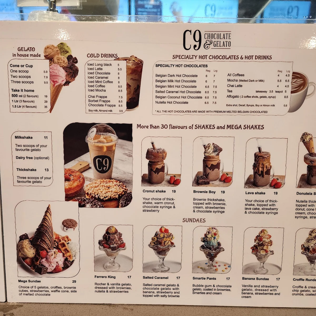 Menu, C9 Chocolate & Gelato Crows Nest