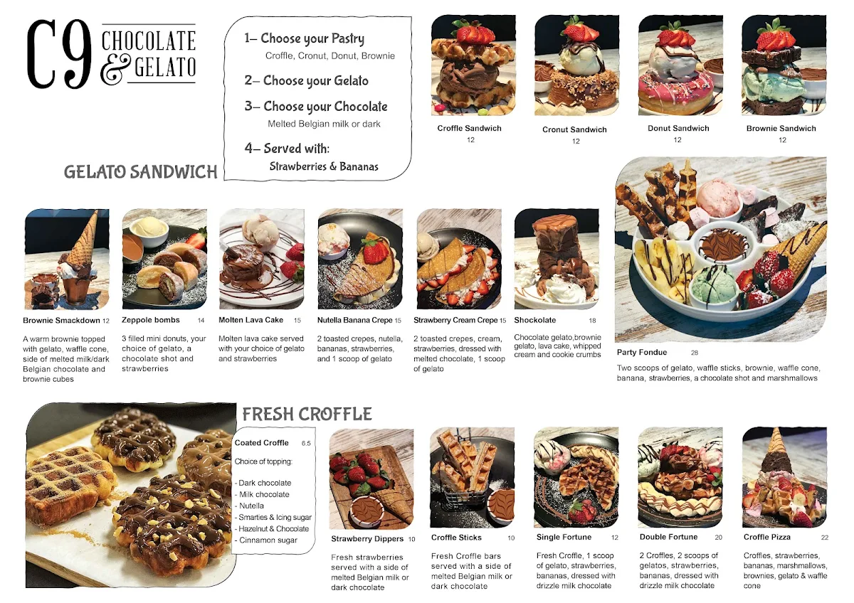 Menu, C9 Chocolate & Gelato Crows Nest
