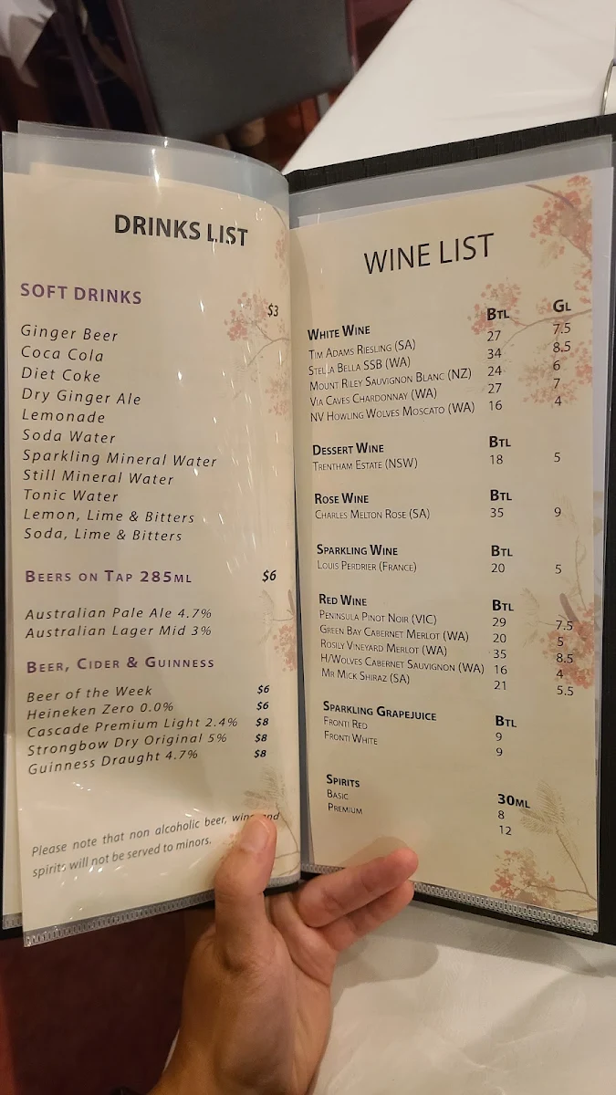 Menu, Bentley Pines Training Restaurant