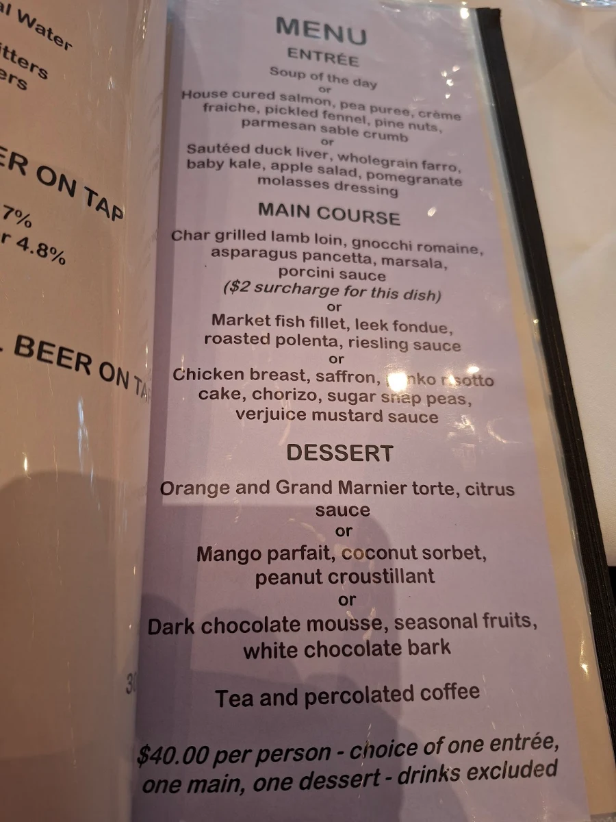 Menu, Bentley Pines Training Restaurant