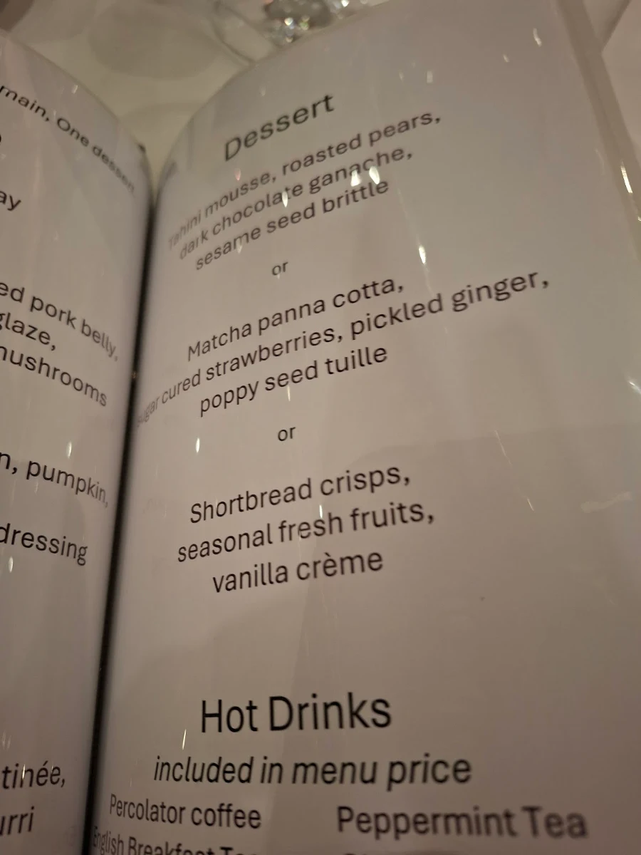 Menu, Bentley Pines Training Restaurant