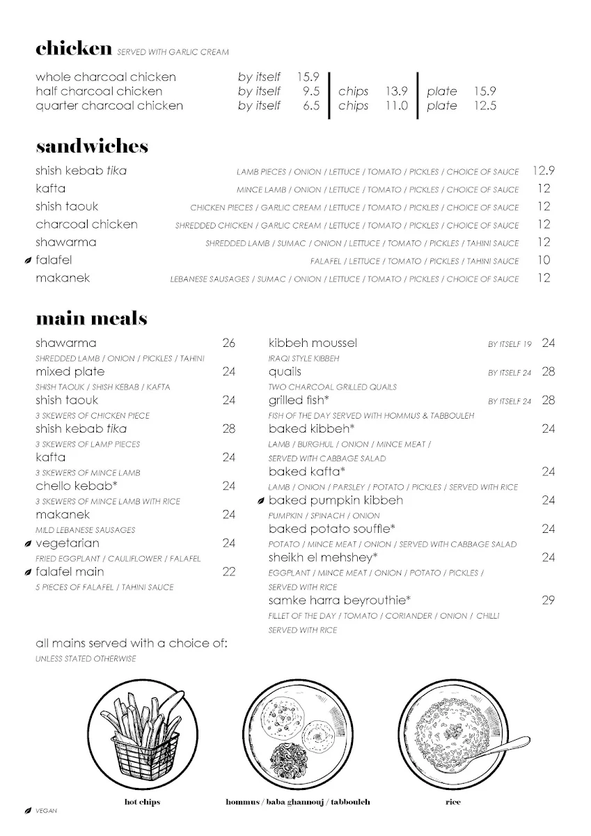 Menu, Frank's Lebanese Restaurant Fairfield
