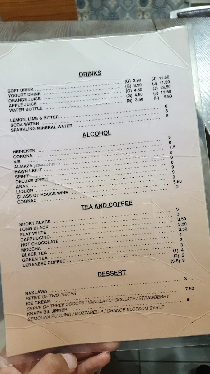 Menu, Frank's Lebanese Restaurant Fairfield