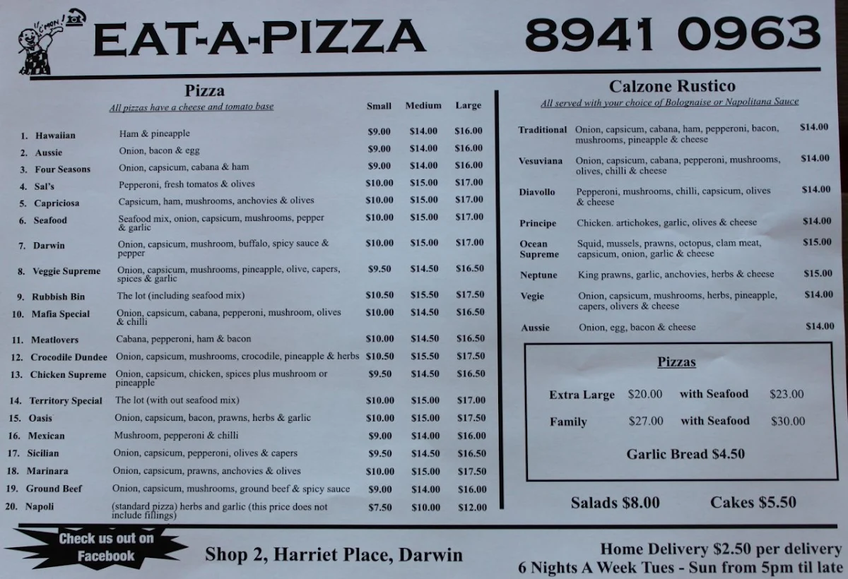Menu, Eat-A-Pizza