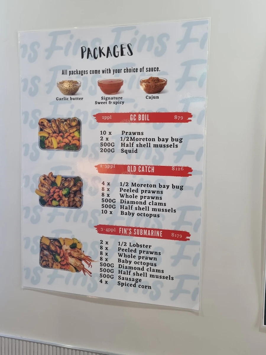 Menu, Fin's Choice Fish and Chips