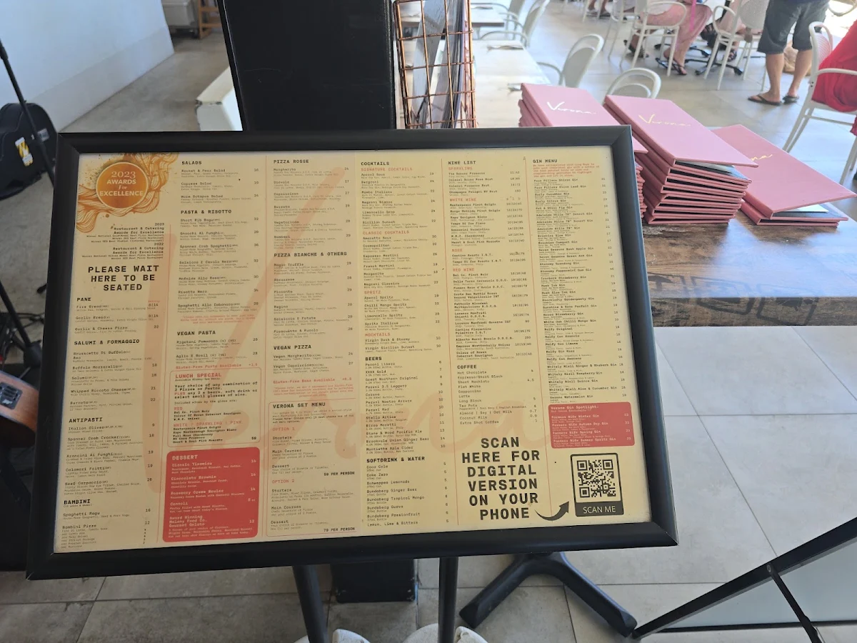 Menu, Verona Fresh Italian