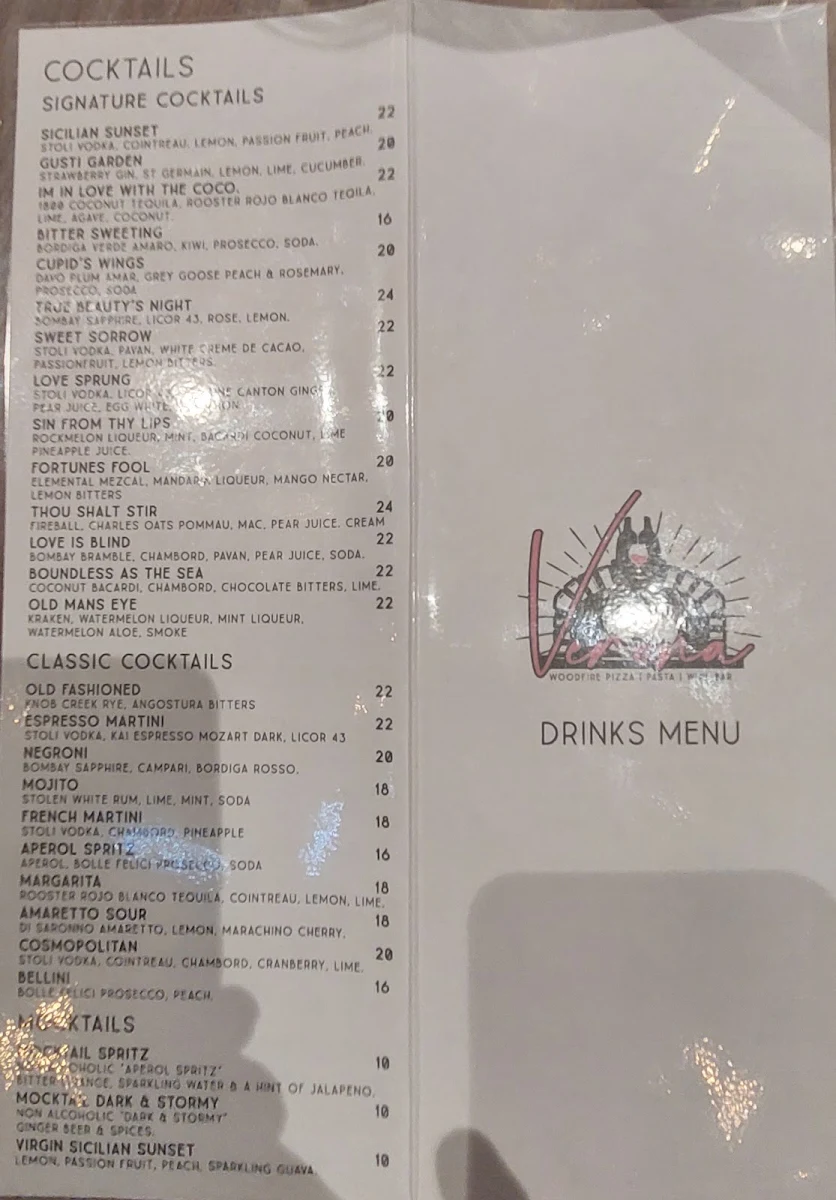 Menu, Verona Fresh Italian