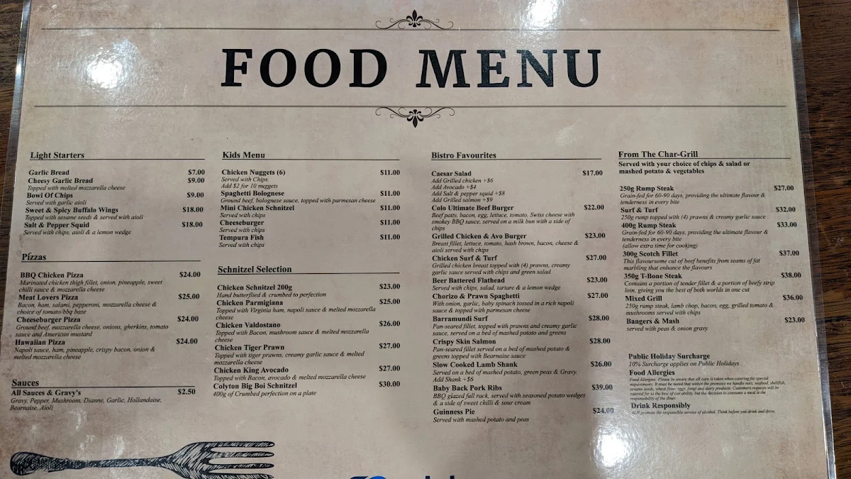 Menu, Colyton Hotel