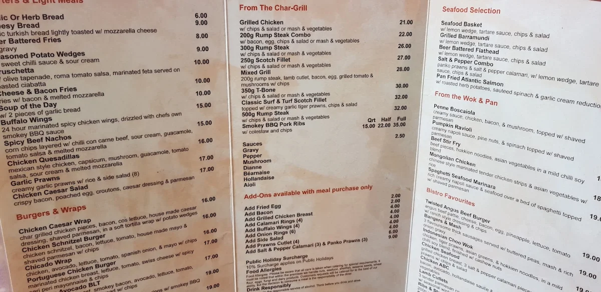 Menu, Colyton Hotel