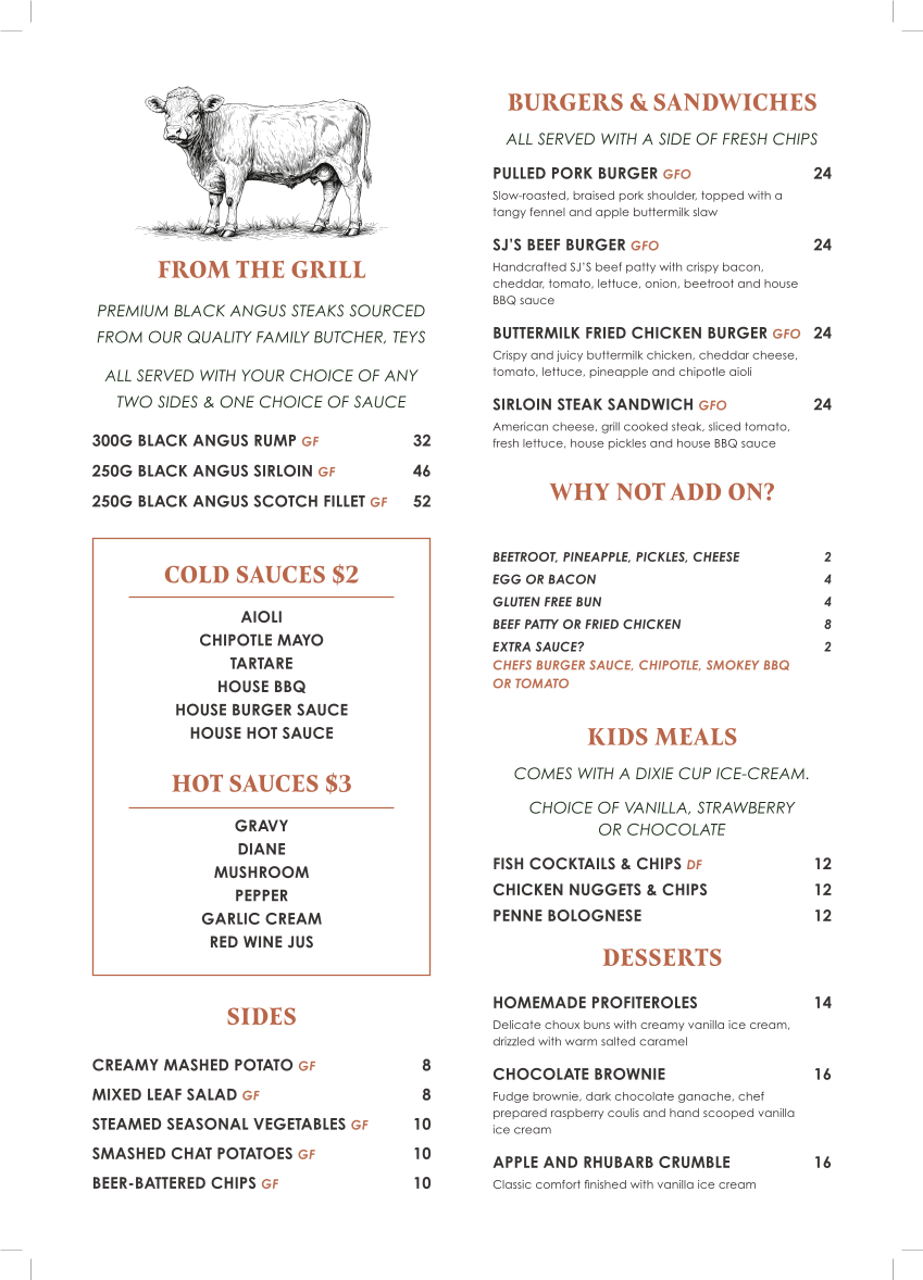 Menu, Sydney Junction Hotel