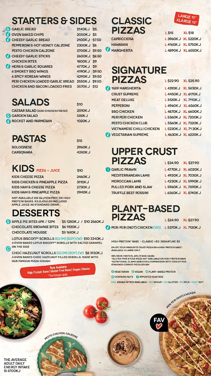 Menu, Crust Pizza Sans Souci