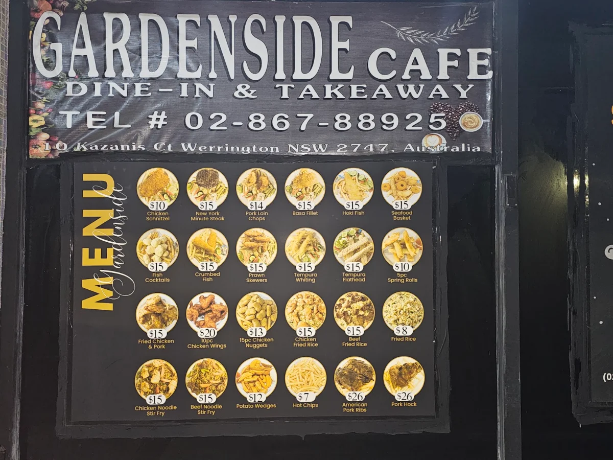 Menu, Gardenside Cafe