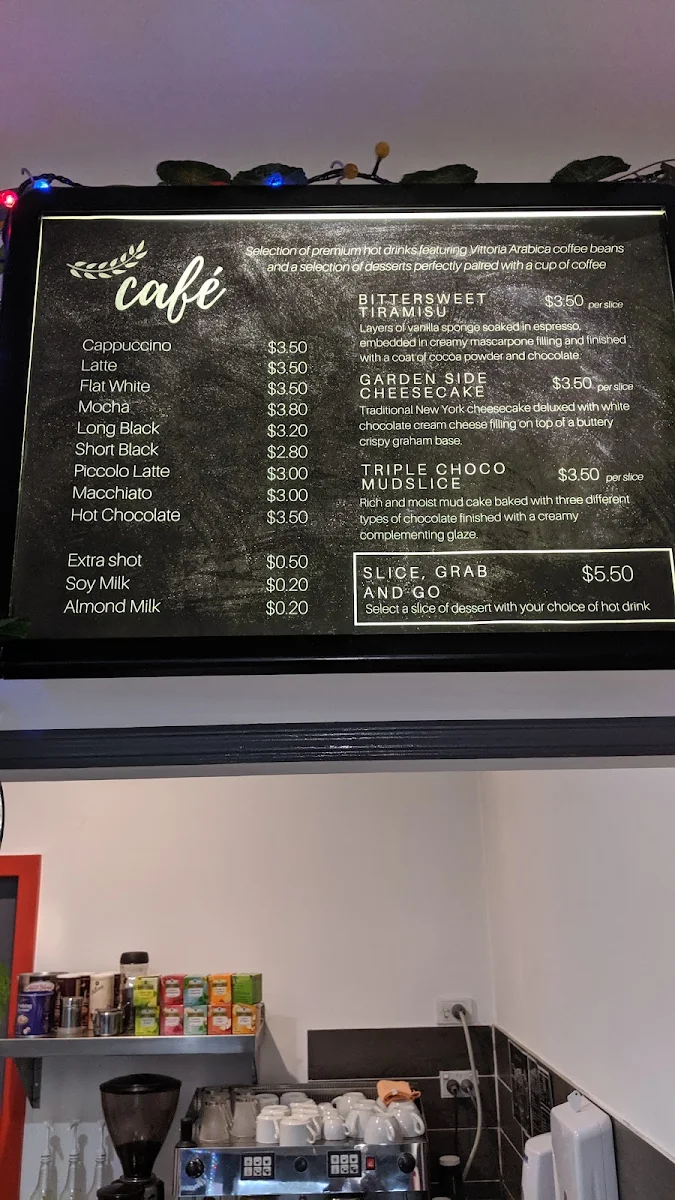 Menu, Gardenside Cafe