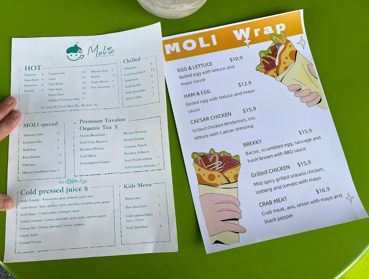 Menu, Moli Patisserie & Cafe