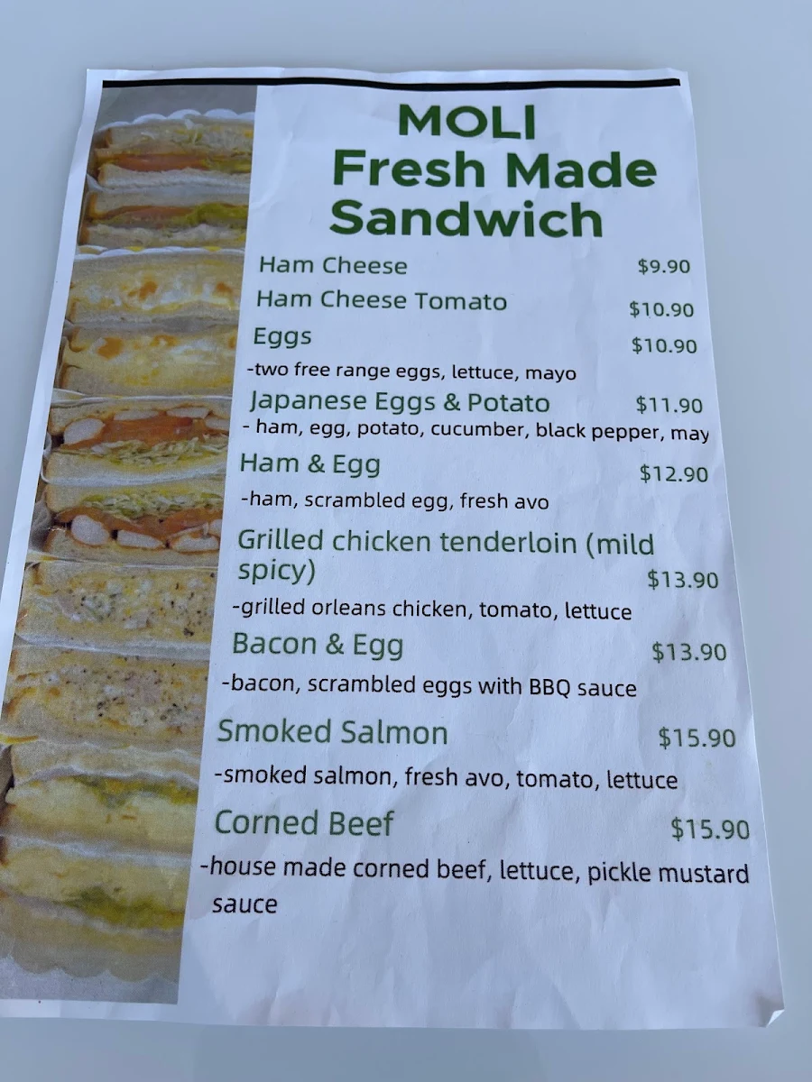 Menu, Moli Patisserie & Cafe