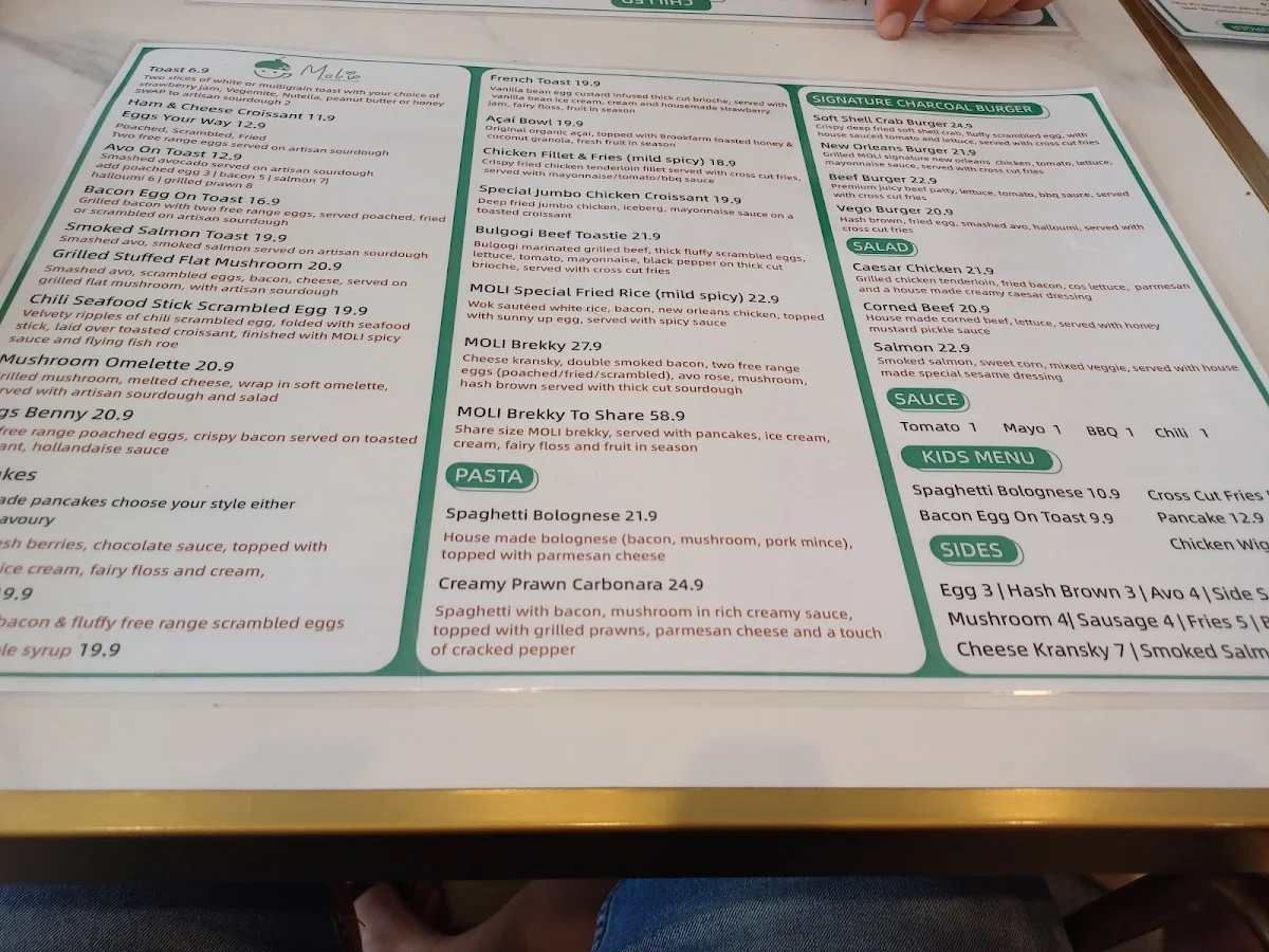 Menu, Moli Patisserie & Cafe