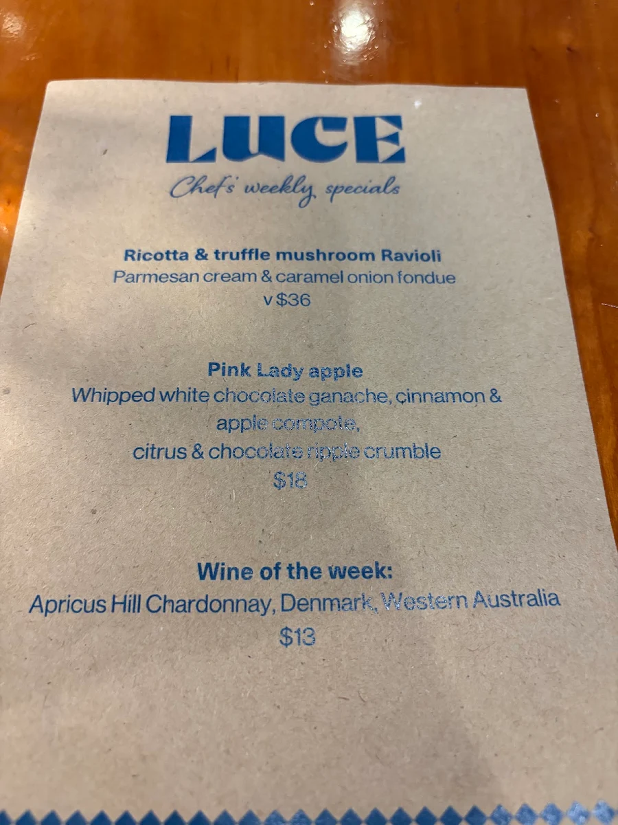 Menu, Luce Bar e Cibo