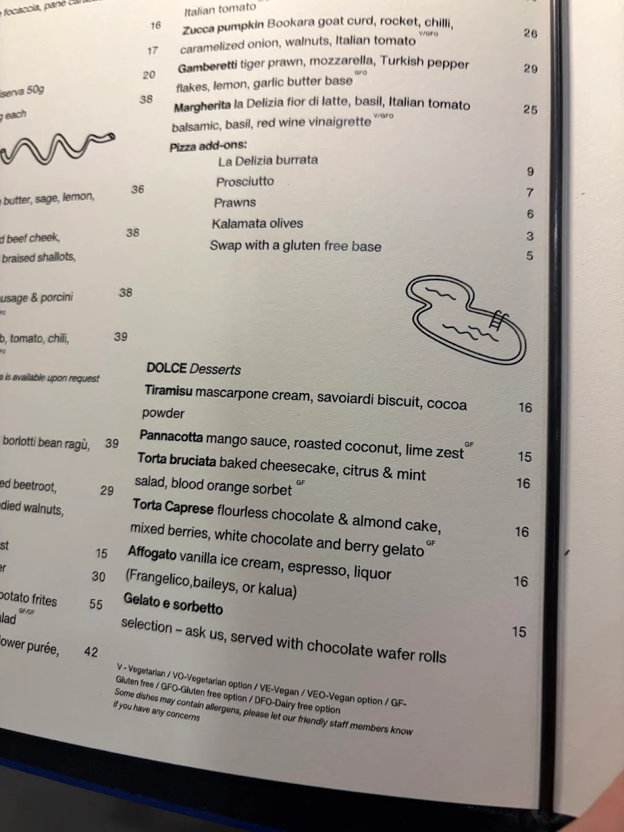 Menu, Luce Bar e Cibo