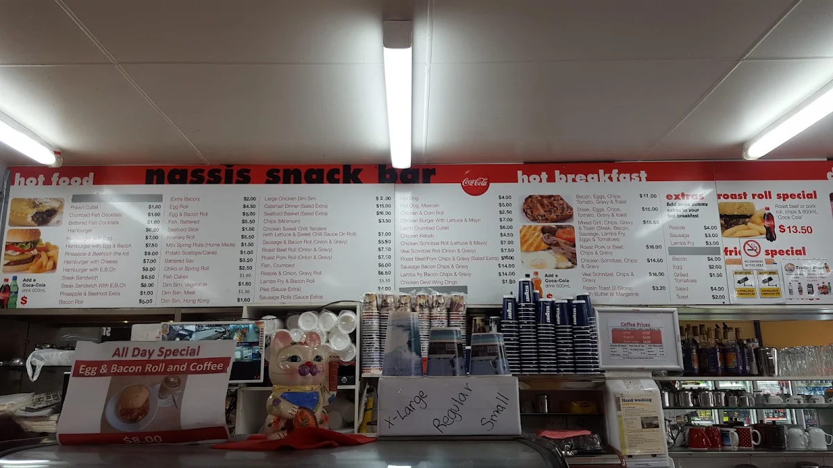 Menu, Nassis Snack Bar