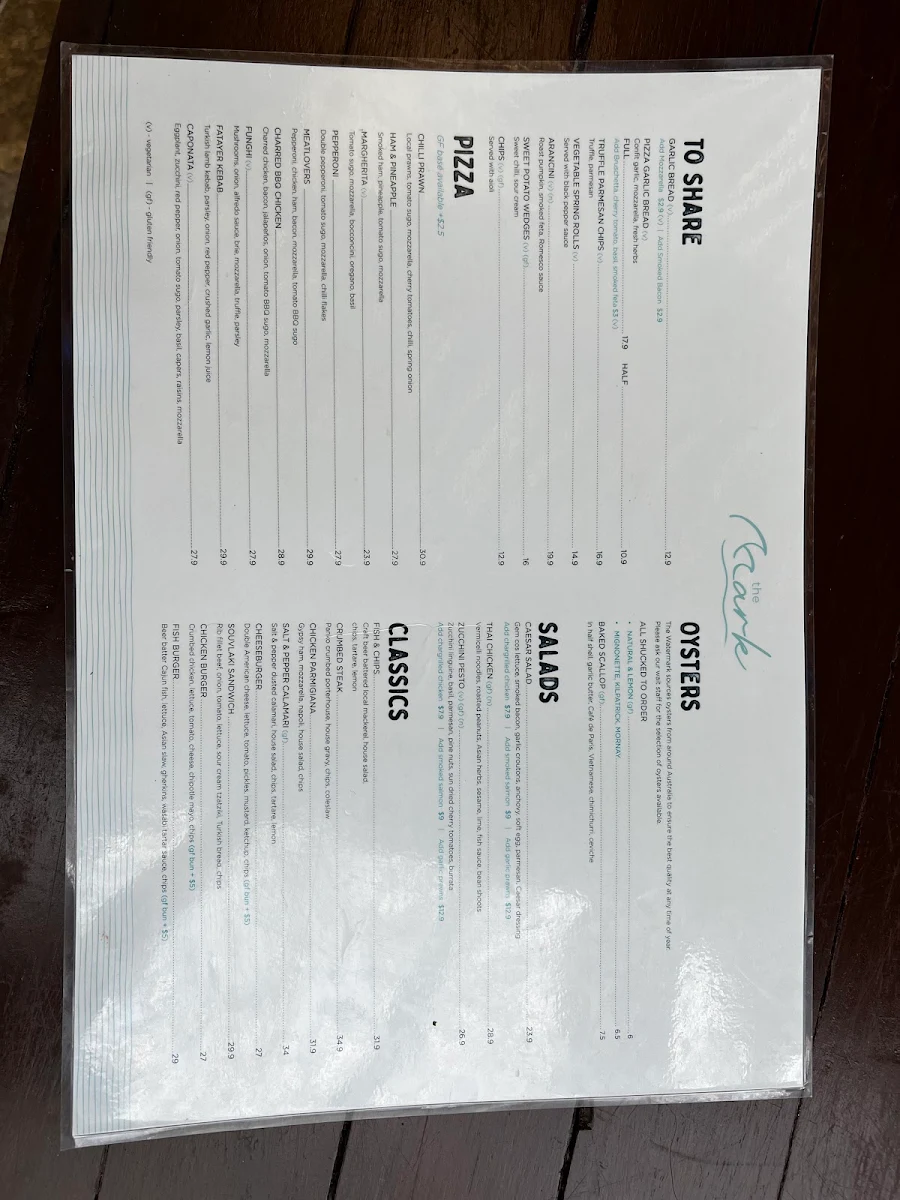 Menu, The Watermark Townsville