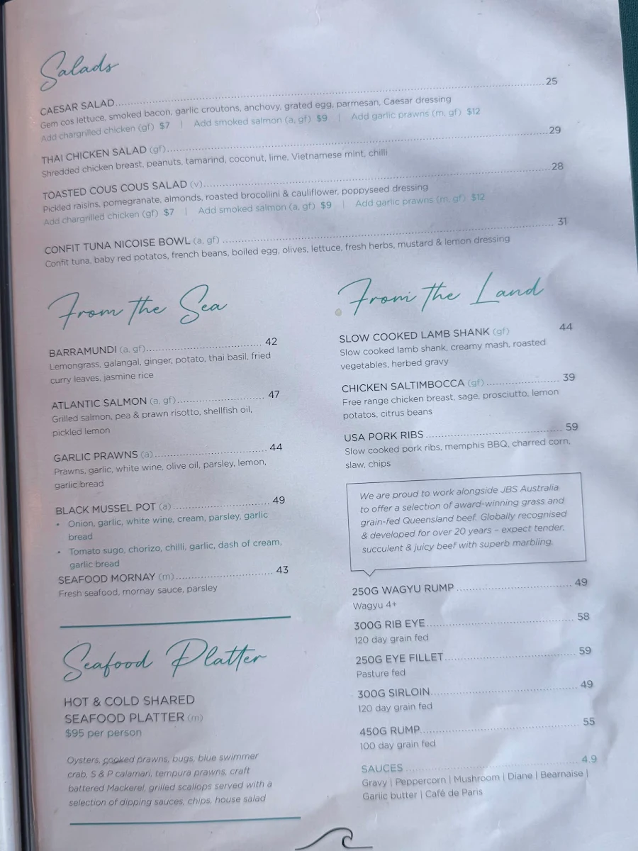 Menu, The Watermark Townsville