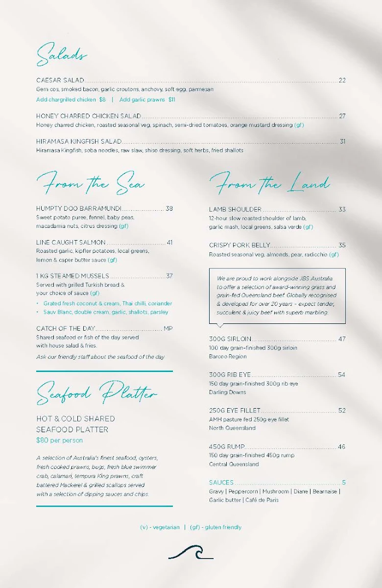 Menu, The Watermark Townsville